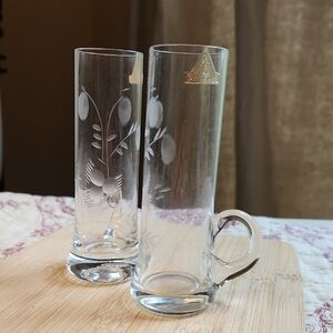 Oberglas Vintage Cordial/Aperitif Or Nitecap Floral Etched  Glass Austria